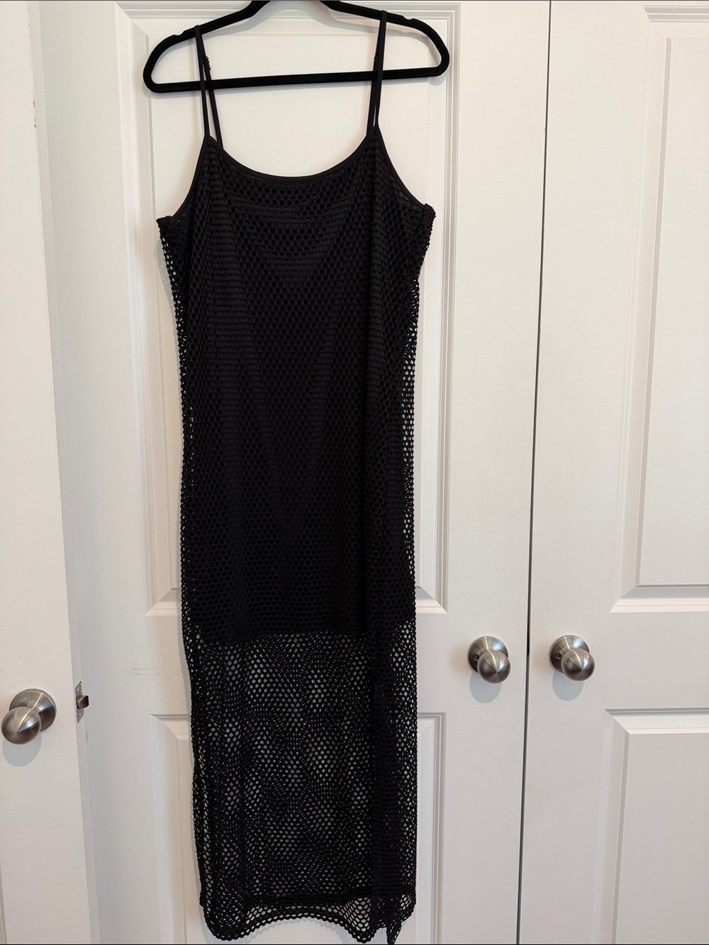JustFab Black Mesh Maxi Slip Dress with Spaghetti Straps